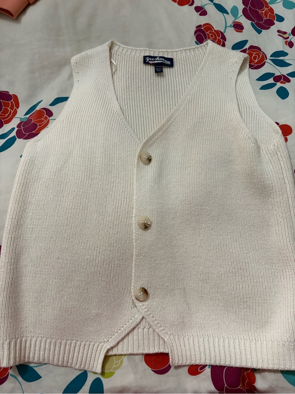 Kids Freshman Cream Knit Button-Front Sweater Vest